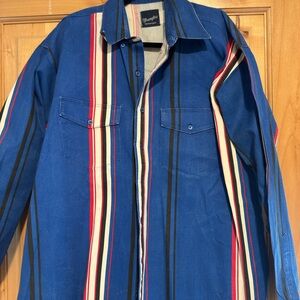 Vintage Wrangler Men's Blue Striped Jacket
